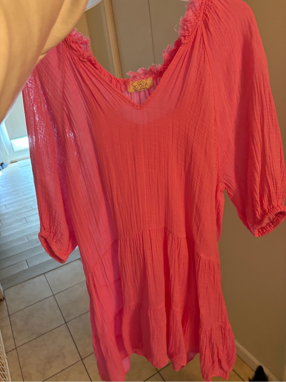 SOFIA by ViX coral pink tiered gauze dress